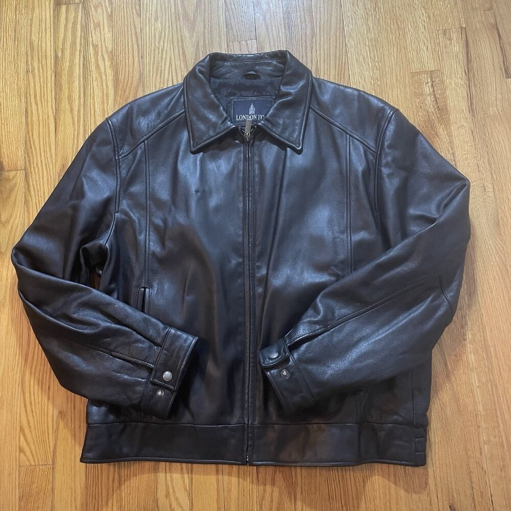 Vintage London Fog Leather Bomber Jacket Coat Size XL Full Zip - Brown